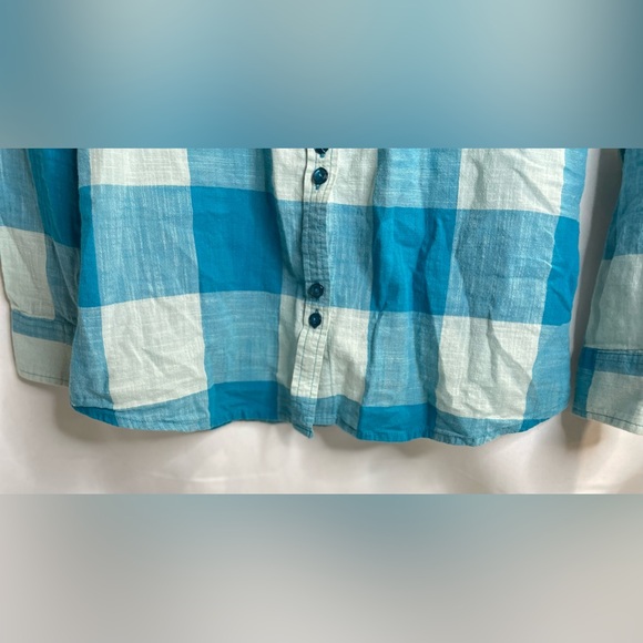 Burton Long Sleeve Plaid Shirt Women’s M Blue Grey Plaid Y2K 90s Grunge Distress - Picture 8 of 14